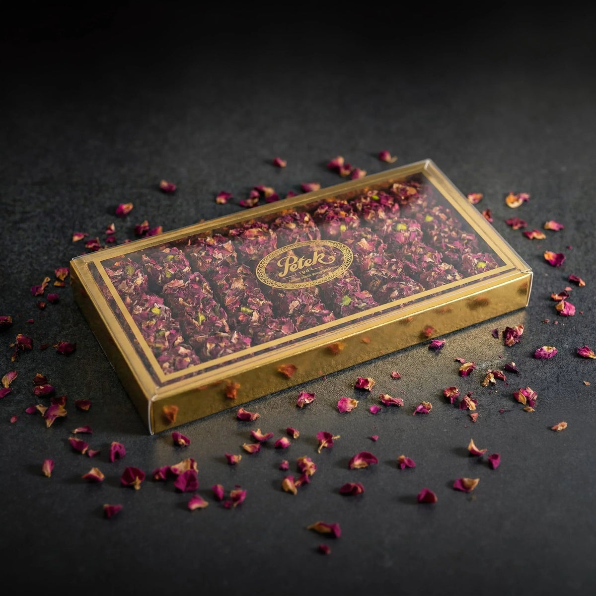 Petek 1942 Turkish Delight with Rose Petals Gourmet Box 550g (19.40 oz) - Exporgin | Türkiye Comes to You
